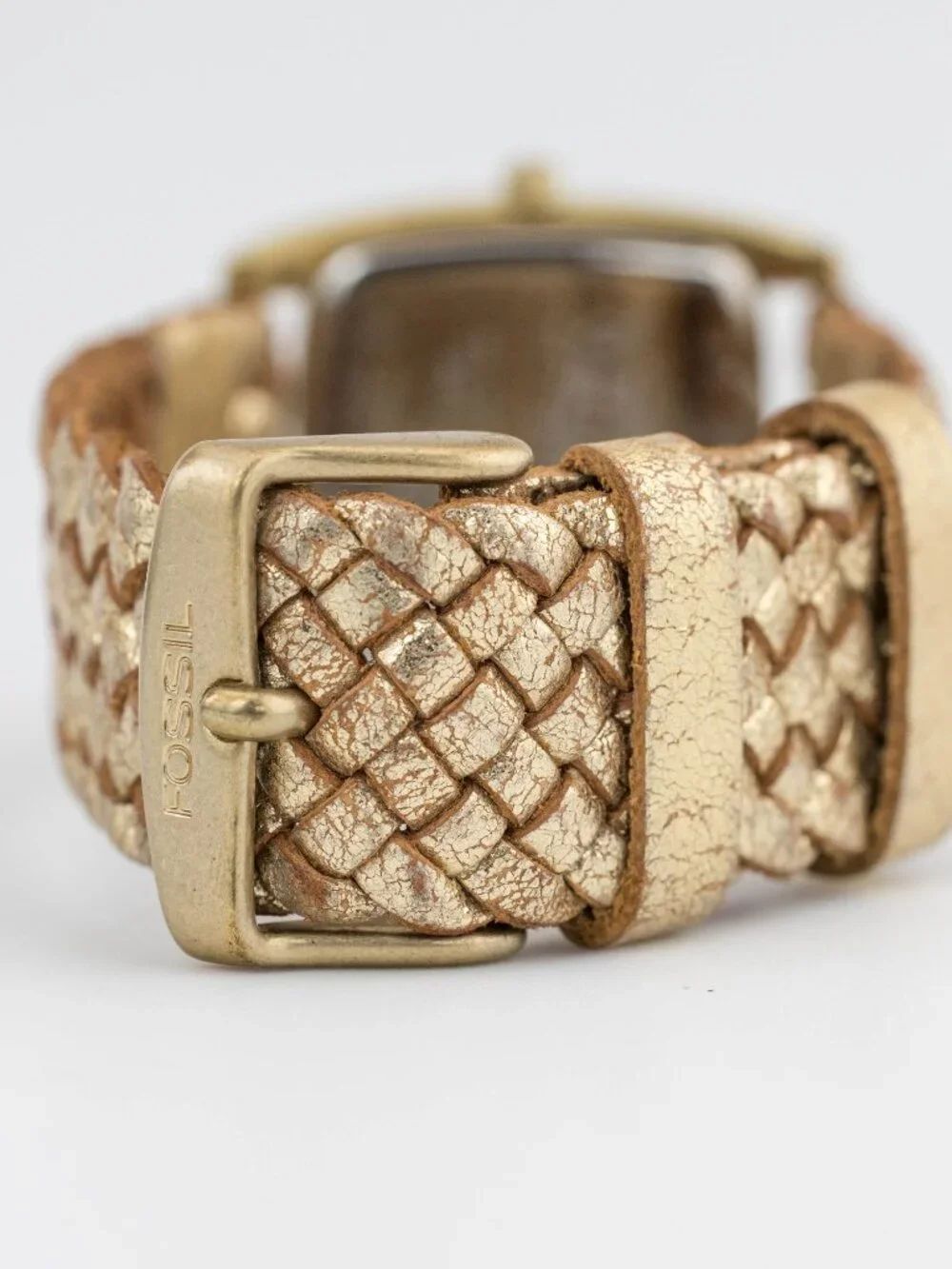 FOSSIL JR-8840 Gold Braided Leather Quartz Analog Women's Watch New Battery